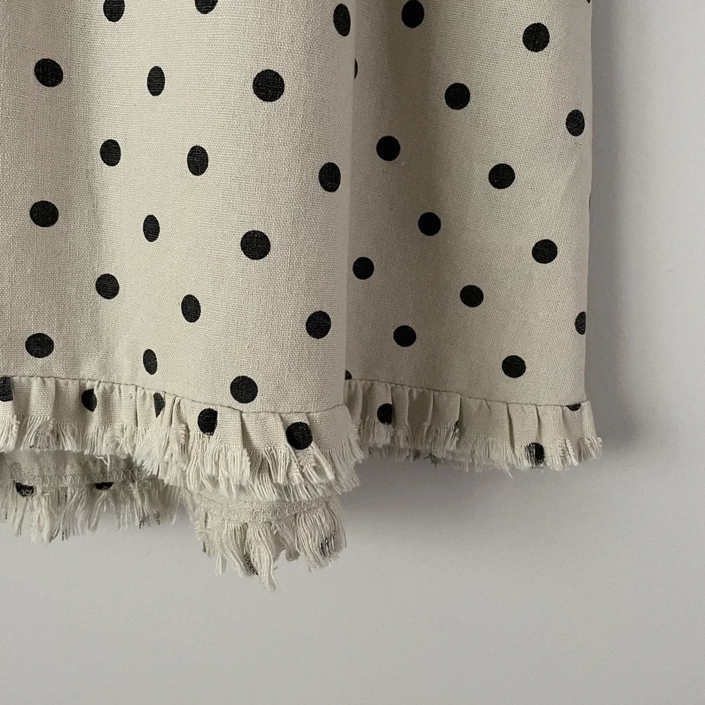 Umgee Linen Cotton Polka Dot Boxy Top Ivory Size S Canvas Fringe Twee Oversized - Picture 7 of 12